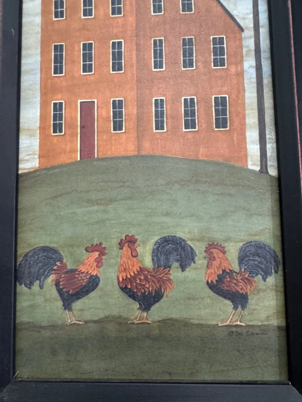 Rustic Farmhouse wall Framed Rooster and House folk Art